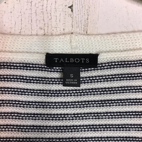 White black stripe V-neck sweater with snap cuffs - Picture 3 of 4